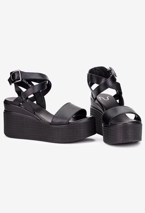 Sandale dama NUR din piele naturala neagra cu platforma