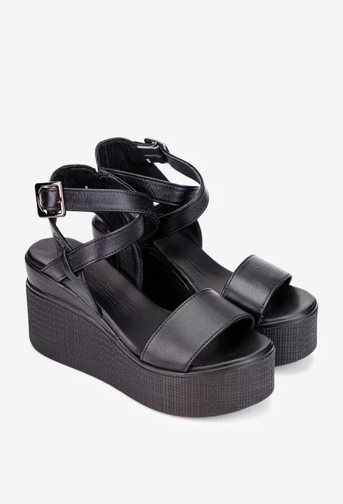 Sandale dama NUR din piele naturala neagra cu platforma