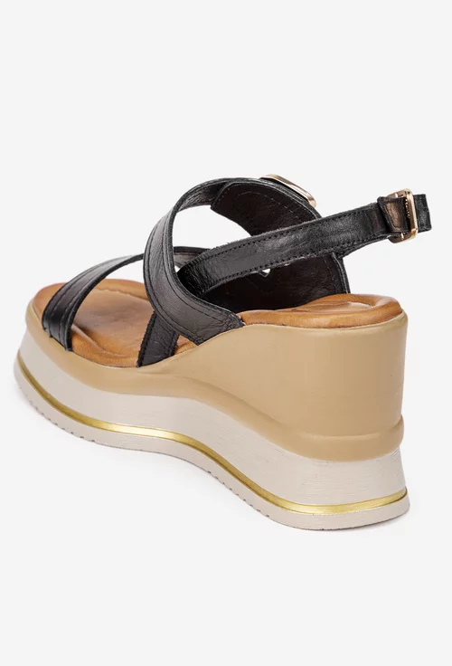Sandale dama NUR din piele neagra cu platforma