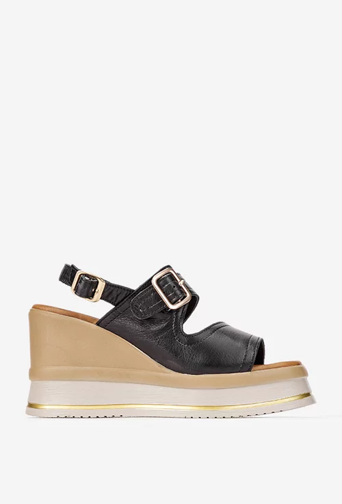 Sandale dama NUR din piele neagra cu platforma