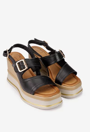 Sandale dama NUR din piele neagra cu platforma