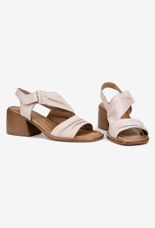 Sandale dama NUR din piele roz pudra cu inchidere velcro