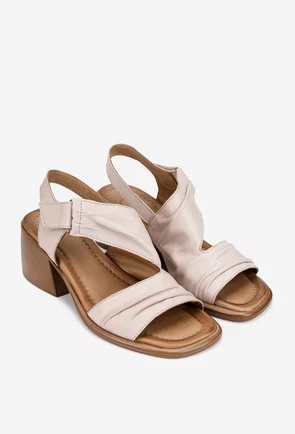 Sandale dama NUR din piele roz pudra cu inchidere velcro