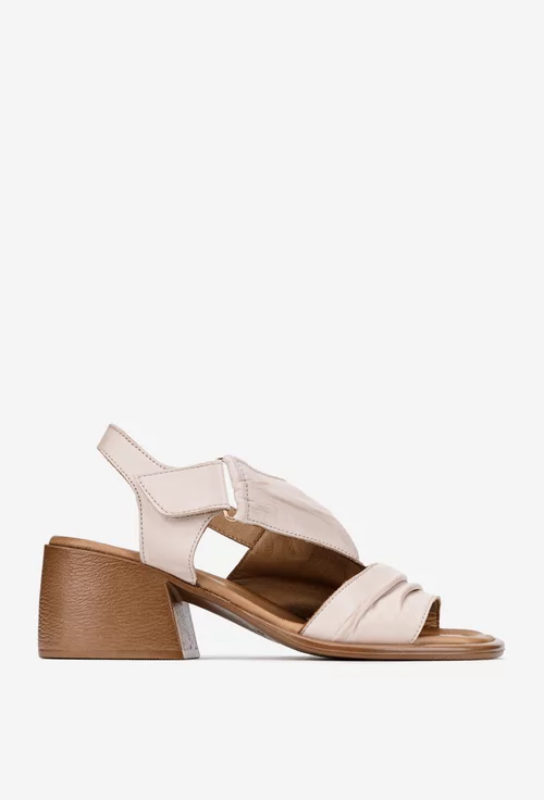 Sandale dama NUR din piele roz pudra cu inchidere velcro