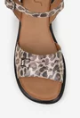 Sandale dama NUR din piele sidefata bej cu animal print