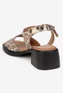 Sandale dama NUR din piele sidefata bej cu animal print