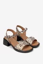 Sandale dama NUR din piele sidefata bej cu animal print
