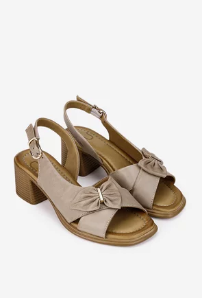 Sandale dama NUR din piele taupe cu ornament
