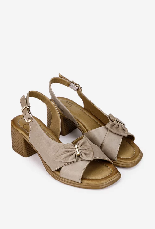 Sandale dama NUR din piele taupe cu ornament