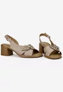 Sandale dama NUR din piele taupe cu ornament