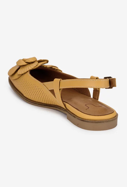 Sandale dama NUR galbene din piele naturala cu ornament