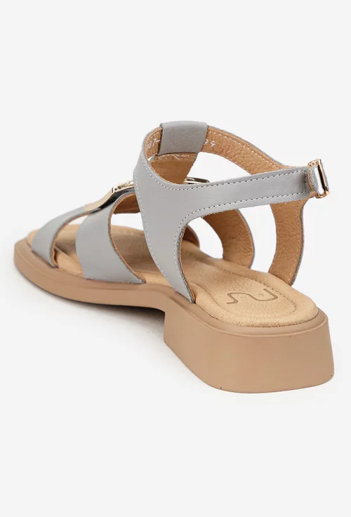 Sandale dama NUR gri din piele cu ornament