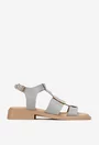 Sandale dama NUR gri din piele cu ornament