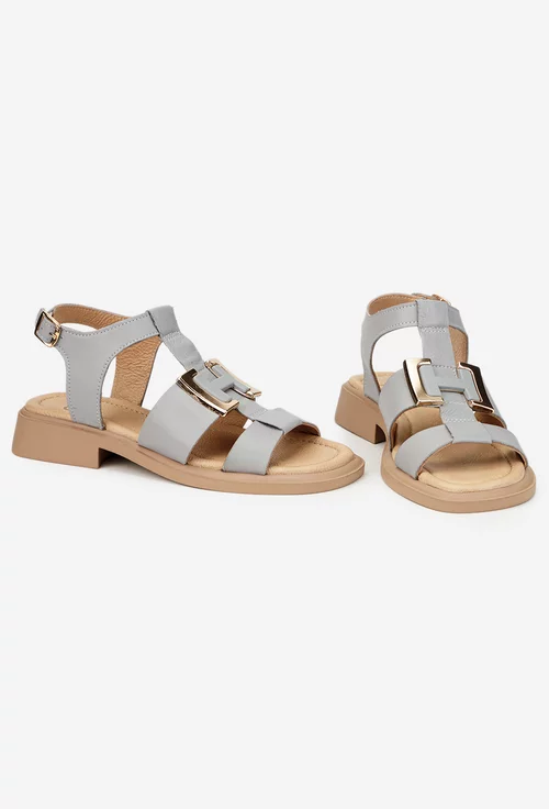 Sandale dama NUR gri din piele cu ornament
