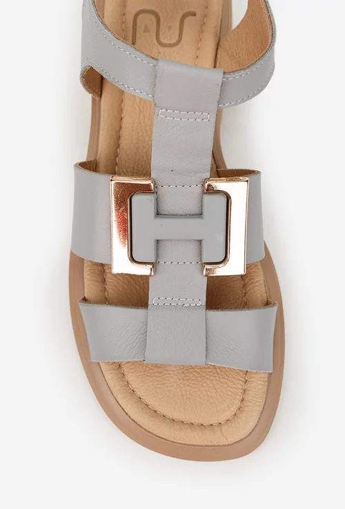 Sandale dama NUR gri din piele cu ornament