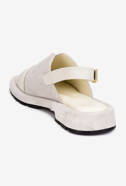 Sandale dama NUR gri din piele intoarsa cu insertie piele box bej