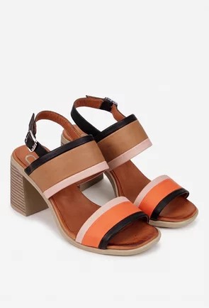 Sandale dama NUR multicolore din piele naturala