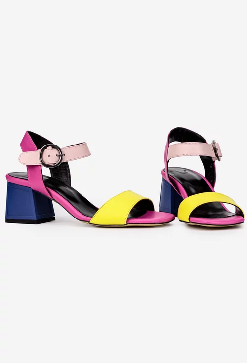 Sandale dama NUR multicolore din piele naturala cu varful patrat