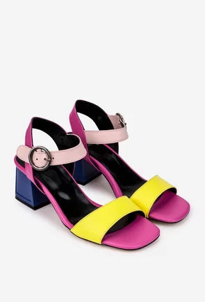Sandale dama NUR multicolore din piele naturala cu varful patrat