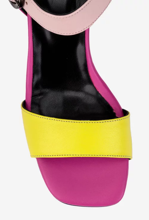 Sandale dama NUR multicolore din piele naturala cu varful patrat