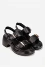 Sandale dama NUR neagra din piele cu ornamente aurii