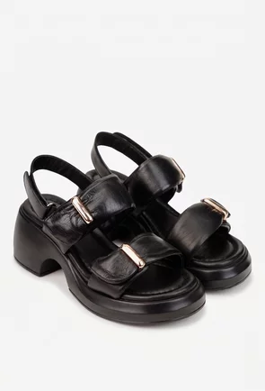Sandale dama NUR neagra din piele cu ornamente aurii