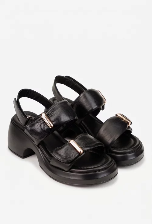 Sandale dama NUR neagra din piele cu ornamente aurii