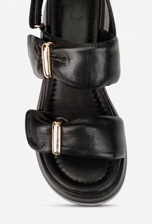 Sandale dama NUR neagra din piele cu ornamente aurii
