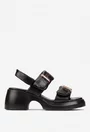 Sandale dama NUR neagra din piele cu ornamente aurii