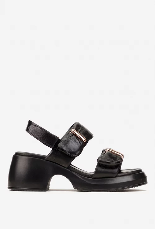 Sandale dama NUR neagra din piele cu ornamente aurii