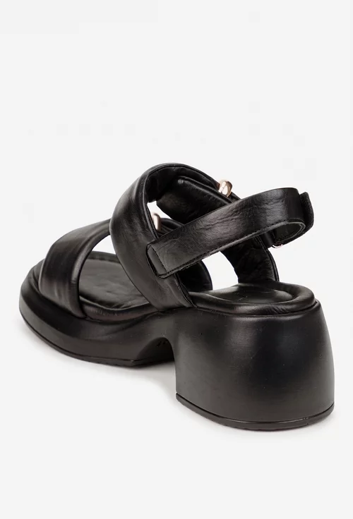 Sandale dama NUR neagra din piele cu ornamente aurii