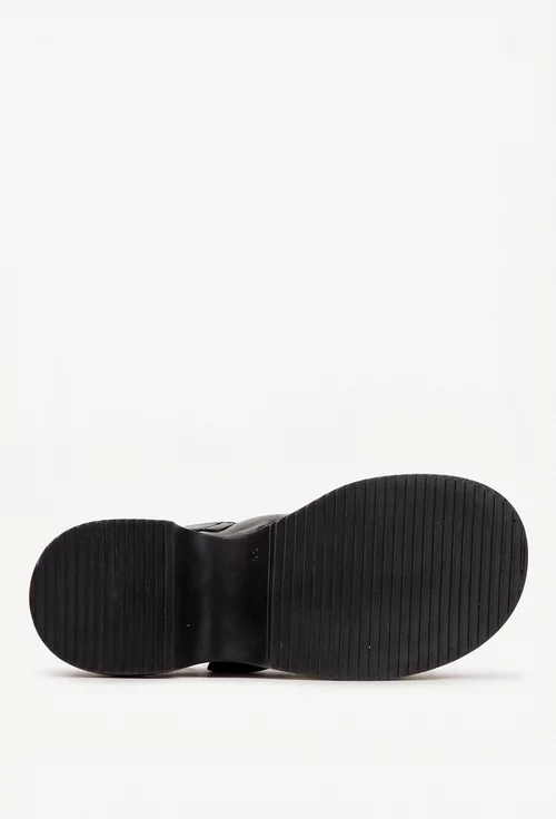 Sandale dama NUR neagra din piele cu ornamente aurii