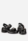 Sandale dama NUR neagra din piele cu ornamente aurii