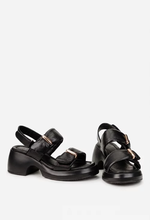 Sandale dama NUR neagra din piele cu ornamente aurii