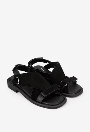 Sandale dama NUR negre din piele intoarsa