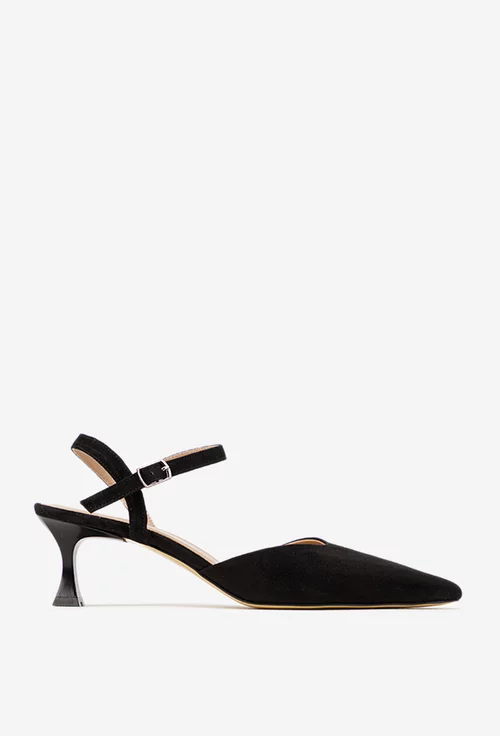 Sandale dama NUR negre din piele intoarsa cu toc
