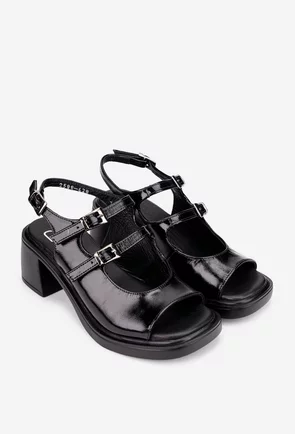 Sandale dama NUR negre din piele lacuita