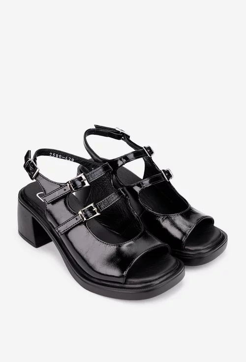 Sandale dama NUR negre din piele lacuita