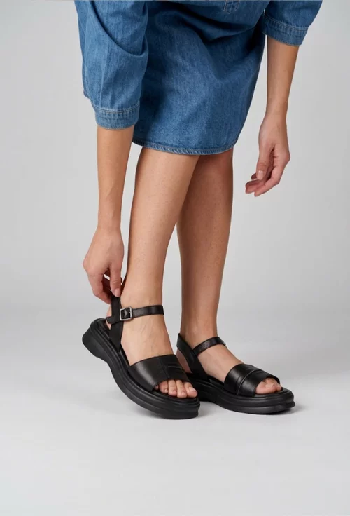 Sandale dama NUR negre din piele naturala