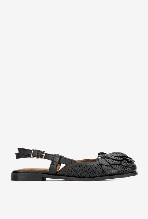 Sandale dama NUR negre din piele naturala cu ornament