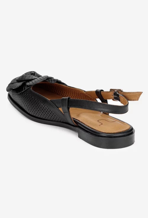 Sandale dama NUR negre din piele naturala cu ornament