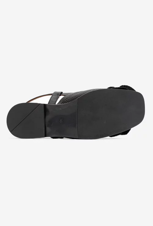 Sandale dama NUR negre din piele naturala cu ornament
