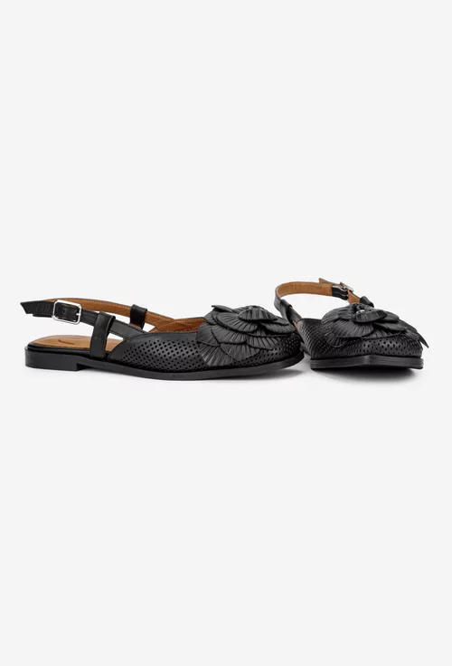 Sandale dama NUR negre din piele naturala cu ornament