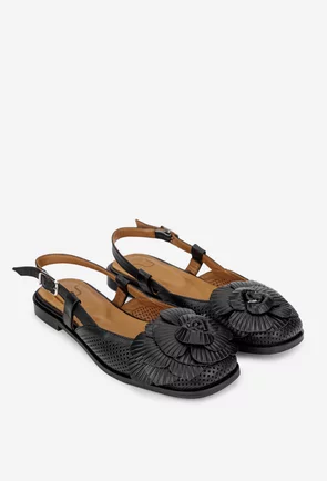 Sandale dama NUR negre din piele naturala cu ornament