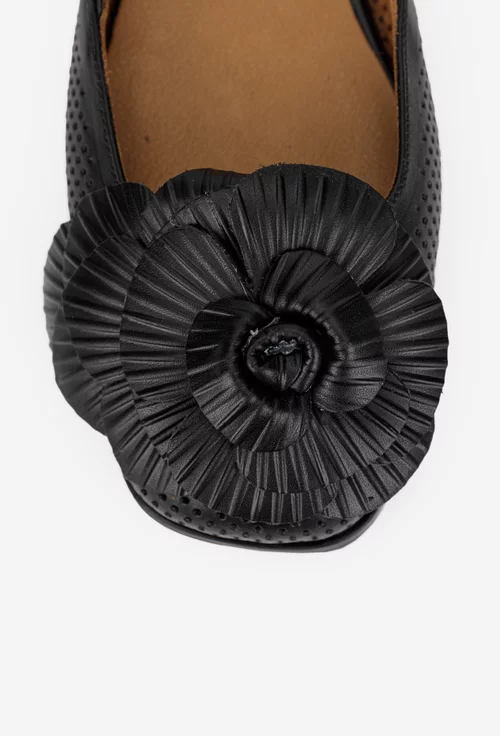 Sandale dama NUR negre din piele naturala cu ornament