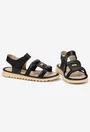 Sandale dama NUR negre din piele naturala cu ornament