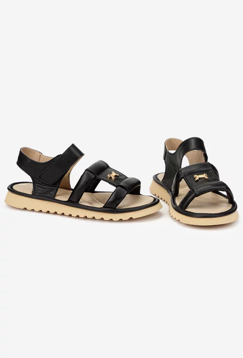 Sandale dama NUR negre din piele naturala cu ornament