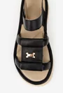 Sandale dama NUR negre din piele naturala cu ornament