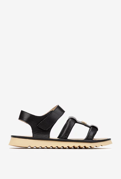 Sandale dama NUR negre din piele naturala cu ornament