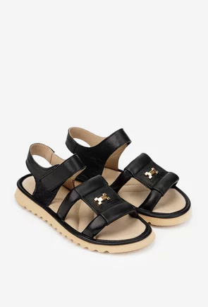 Sandale dama NUR negre din piele naturala cu ornament
